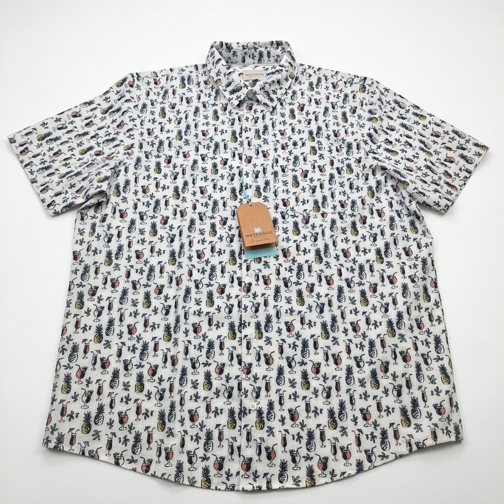 NWT Quiksilver Waterman XL White Pineapple Cocktail Tiki Hawaiian Shirt